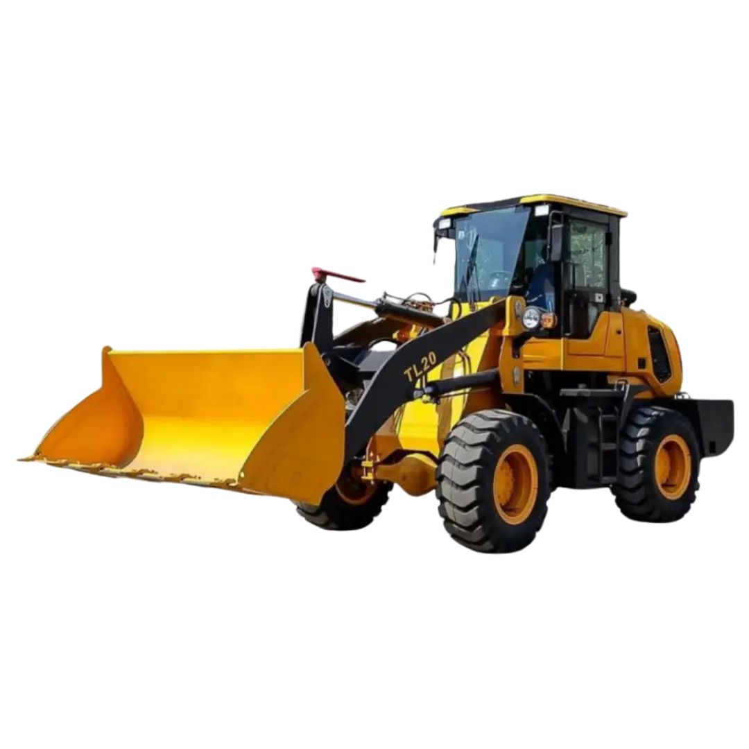 Cargador frontal TL20 de color amarillo con cabina cerrada y pala de gran capacidad. Diseñado para movimiento de tierra, carga de materiales y trabajos en construcción, minería y agroindustria, con sistema hidráulico reforzado y neumáticos de alta tracción.
