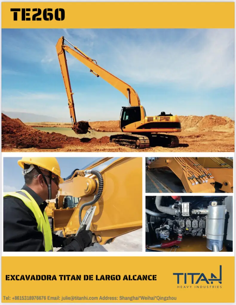 Portada del catálogo de la excavadora Titán TE260 de largo alcance